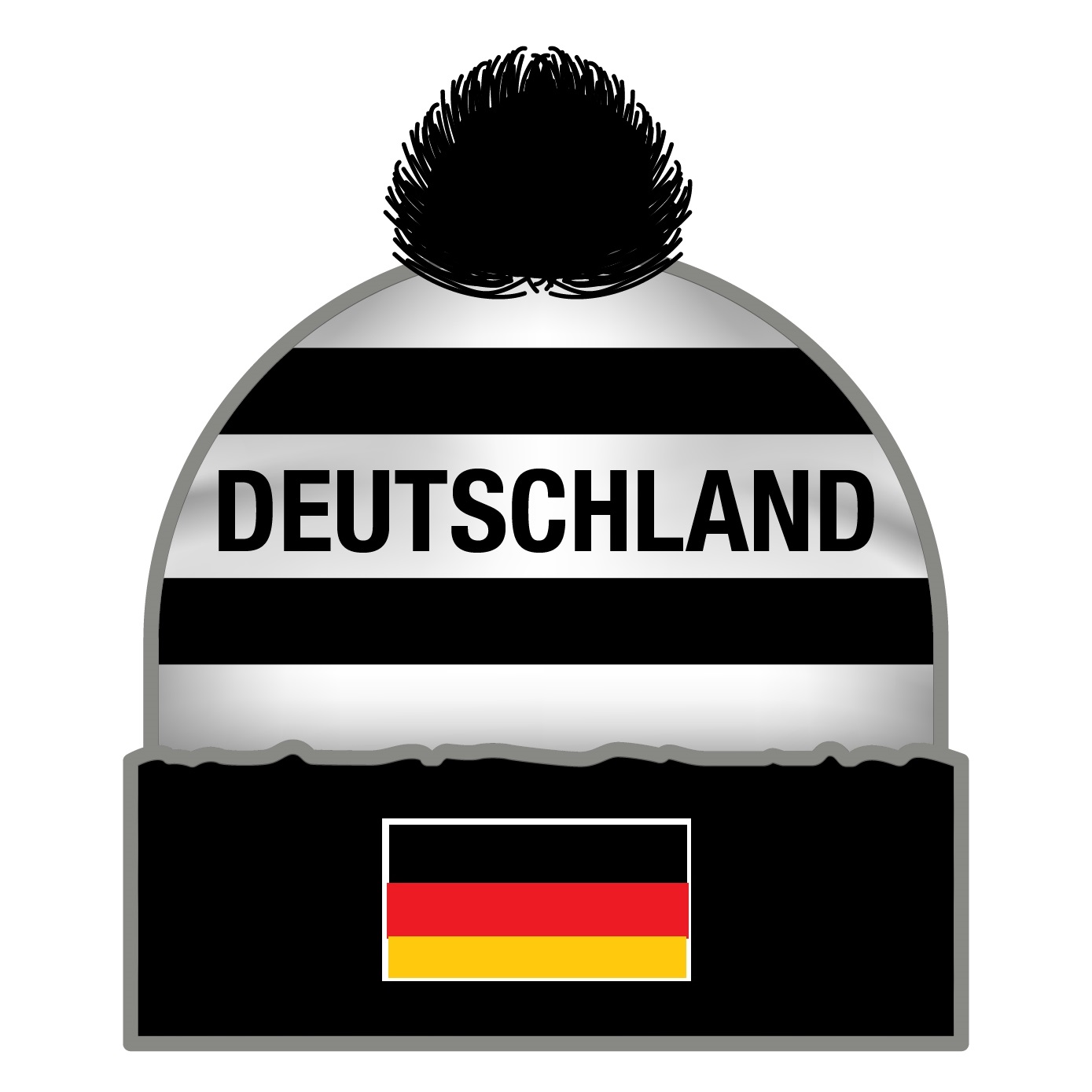 Pudelmütze Deutschland, weiß-schwarz, Bommel schwarz
