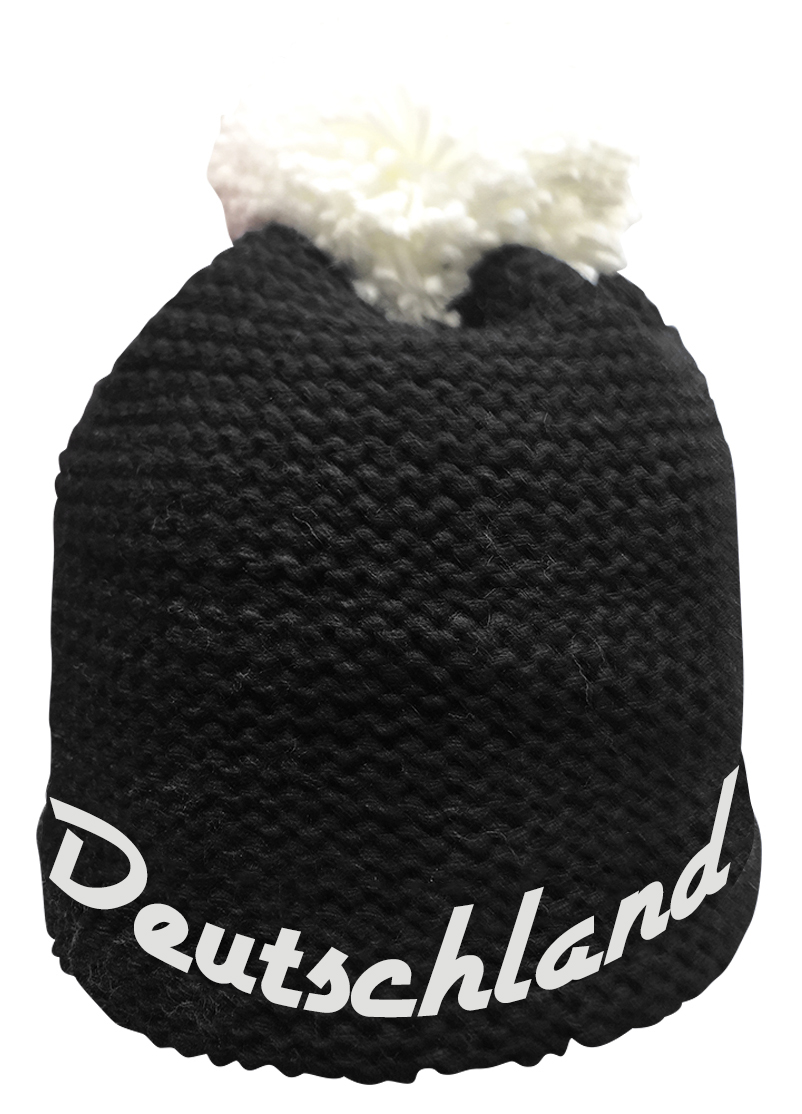Pudelmütze Deutschland Riesenbommel, handgestrickt Deutschland