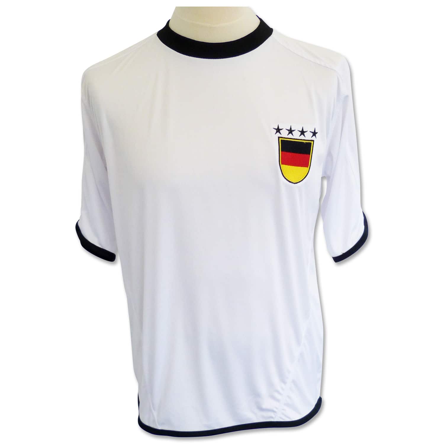 Trikot weiß Deutschland Sterne, Kragen Rundhals schwarz