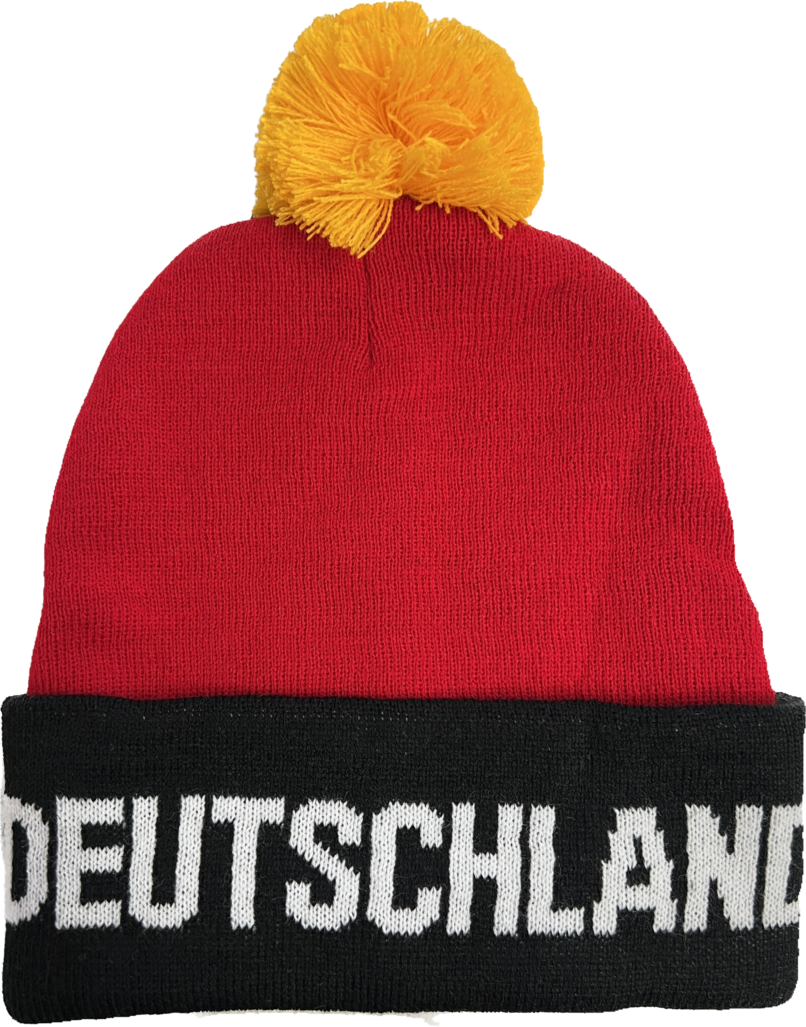 Pudelmütze Deutschland, rot, Bommel gelb