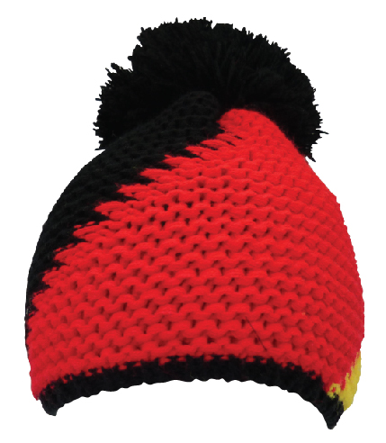 Pudelmütze Deutschland Riesenbommel schwarz/rot/gelb grobgestrickt