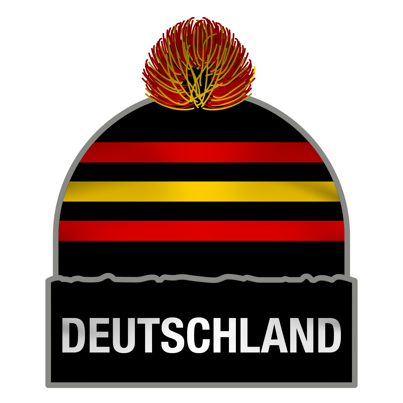 Pudelmütze Deutschland, Streifen schmal, Bommel bunt
