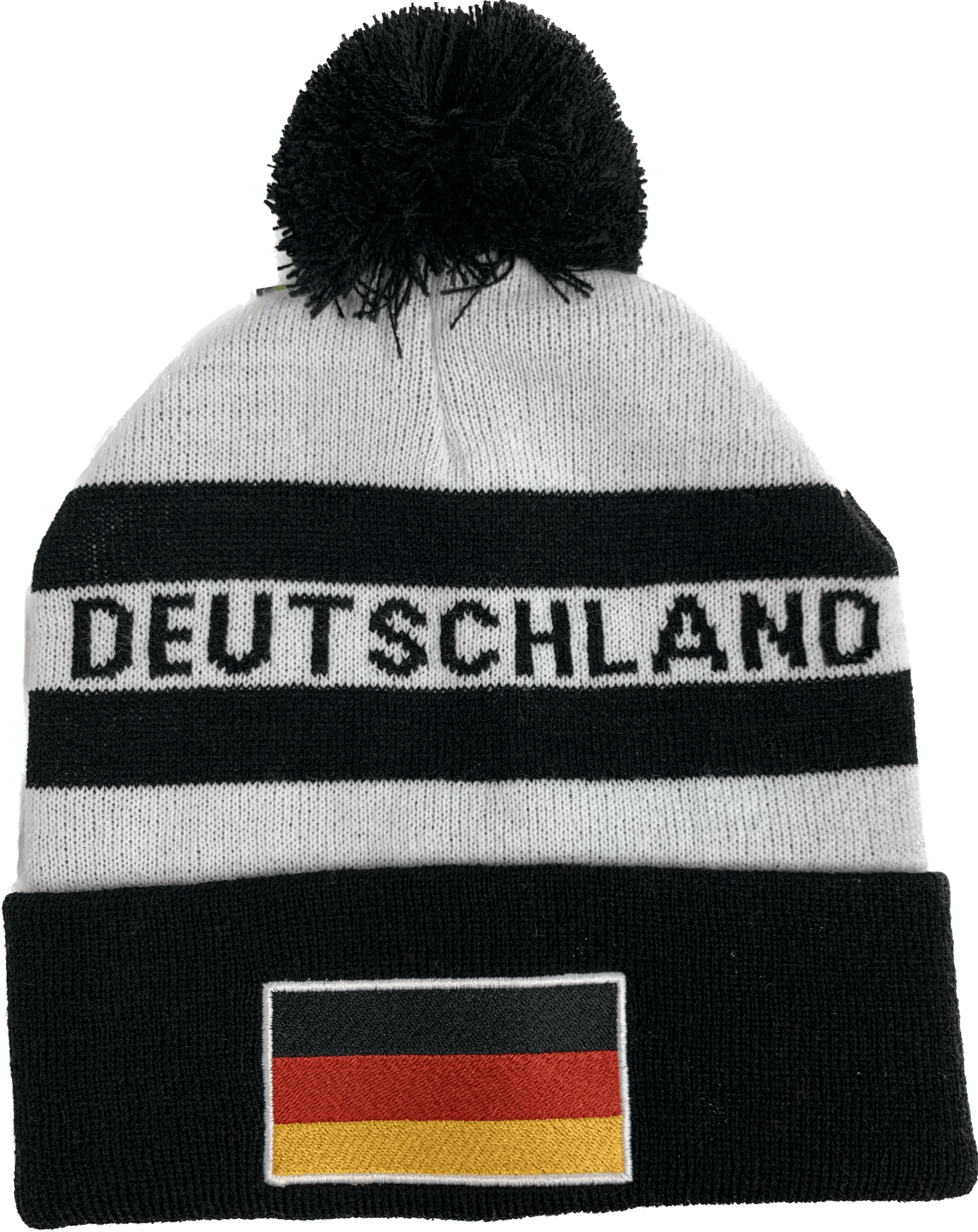 Pudelmütze Deutschland, weiß-schwarz, Bommel schwarz